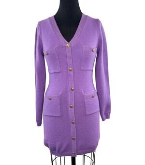Cider Purple Metallic Cardigan Sweater Dress Knit V-Neck Button-Up Size Medium M